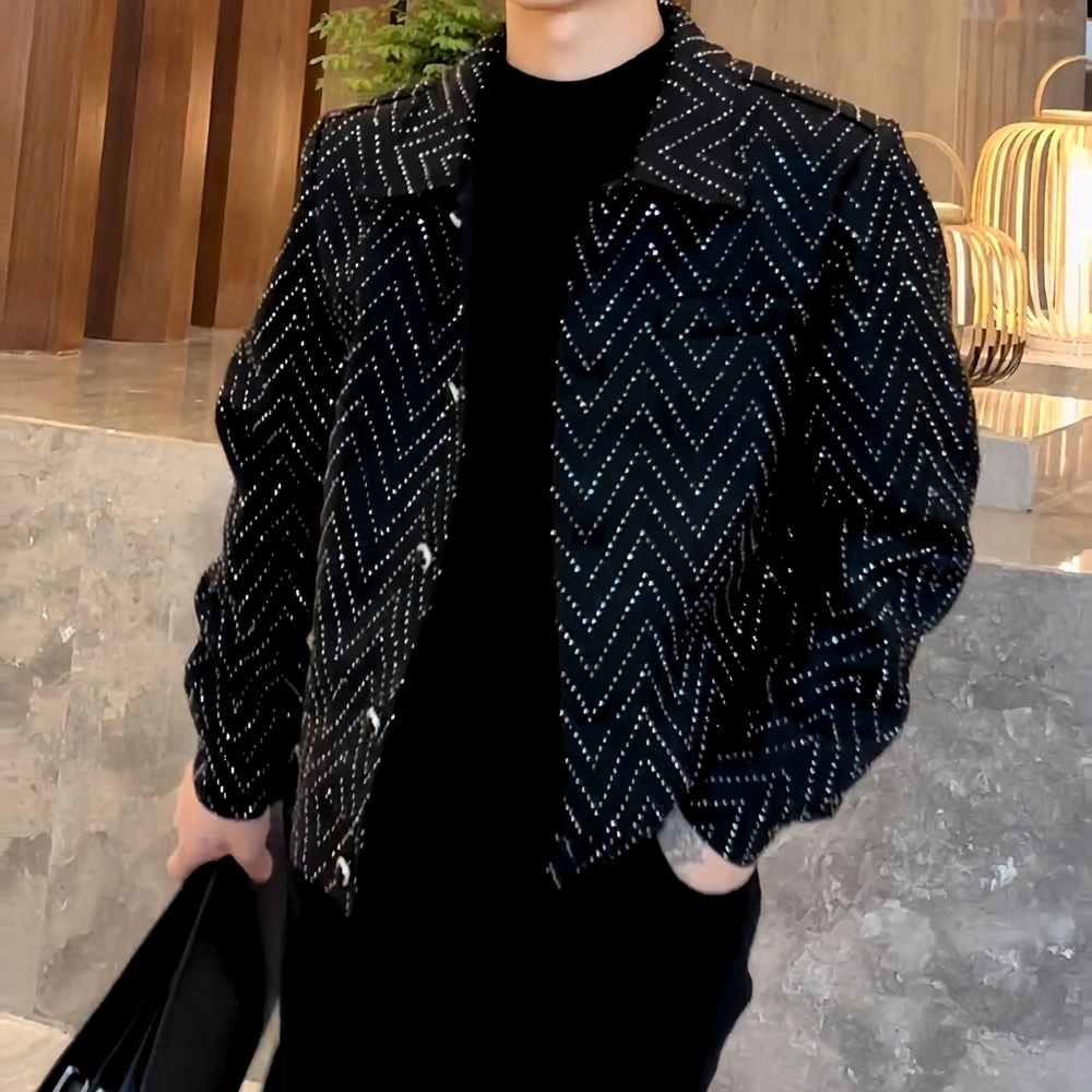 Pleated textured rhinestone jacket