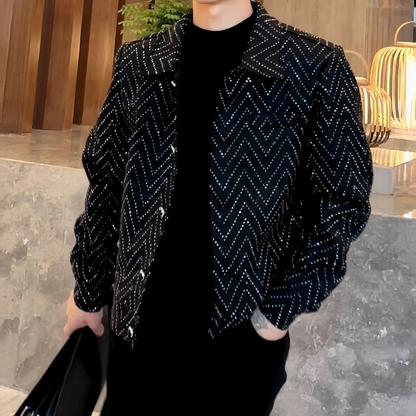 Pleated textured rhinestone jacket