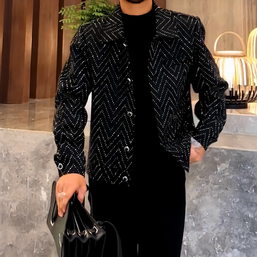 Pleated textured rhinestone jacket