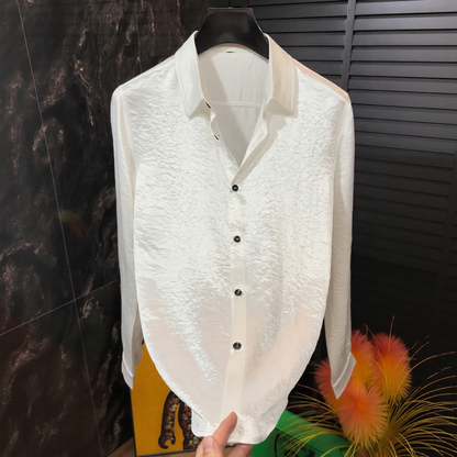 Crinkle Texture Draped Long‑Sleeve Shirt