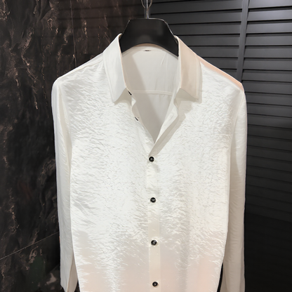 Crinkle Texture Draped Long‑Sleeve Shirt