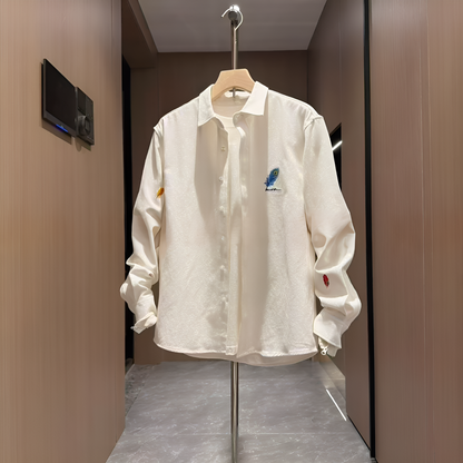 Feather Embroidery Long Sleeve Shirt