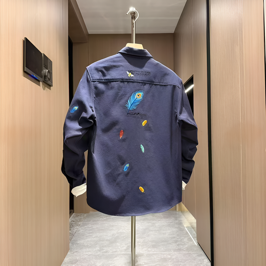 Feather Embroidery Long Sleeve Shirt