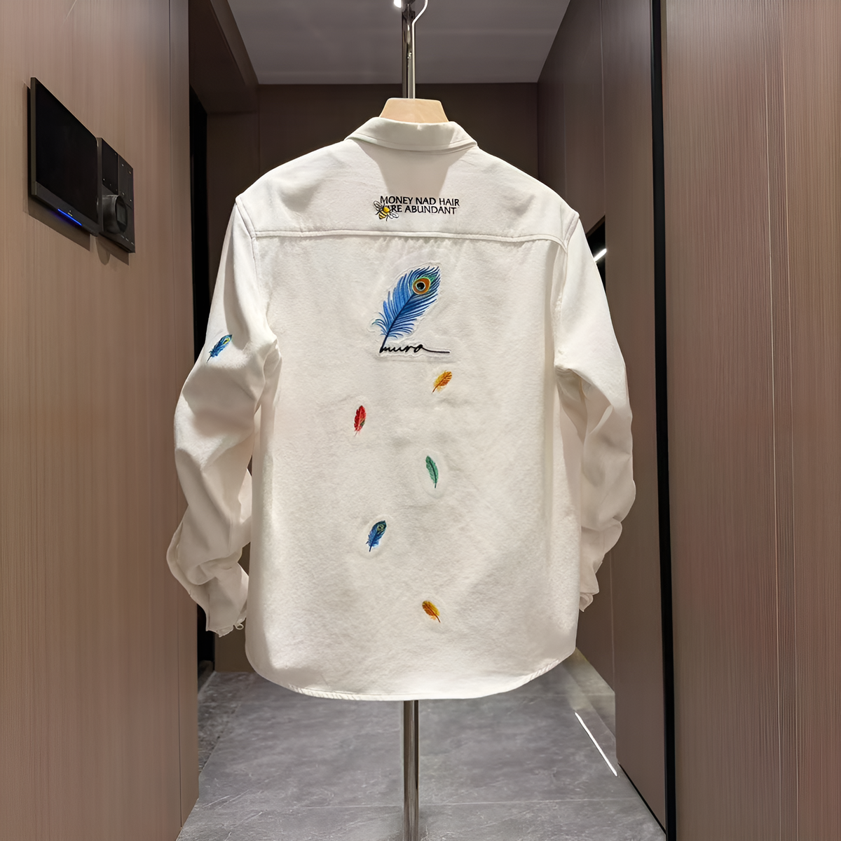 Feather Embroidery Long Sleeve Shirt