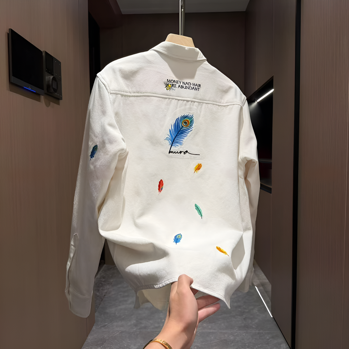 Feather Embroidery Long Sleeve Shirt