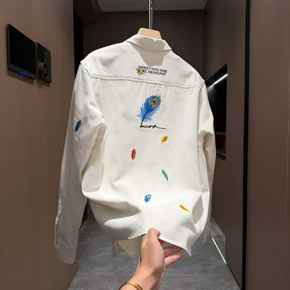 Feather Embroidery Long Sleeve Shirt