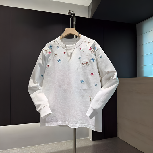 Floral Embroidery Long Sleeve Tee