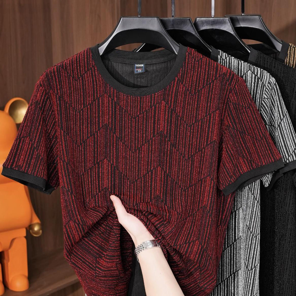 Shimmering Silk Crew Neck Stretch Breathable T-Shirt