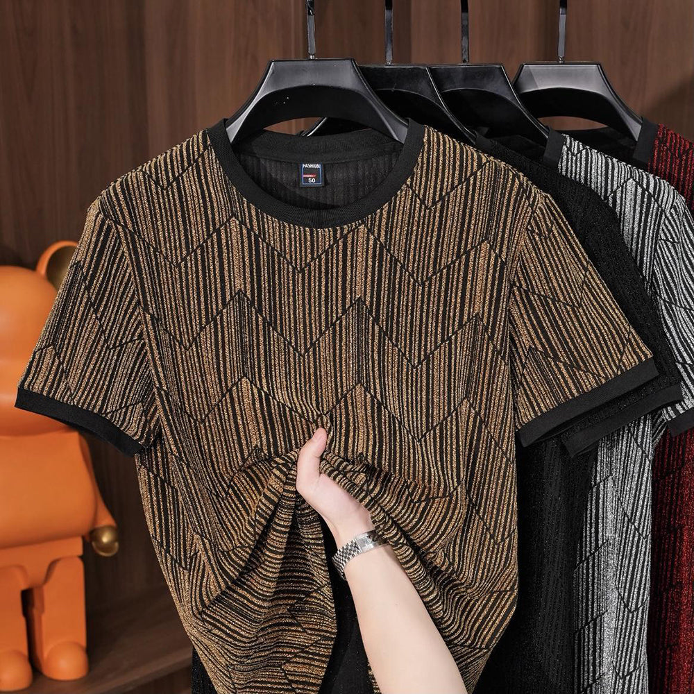 Shimmering Silk Crew Neck Stretch Breathable T-Shirt