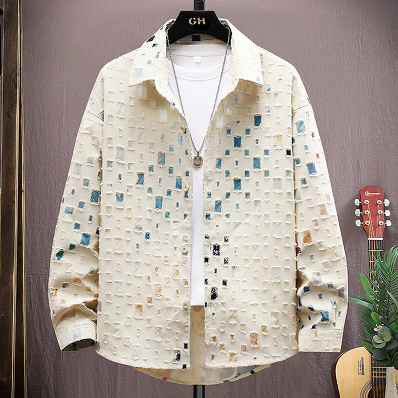 Color block holes coat