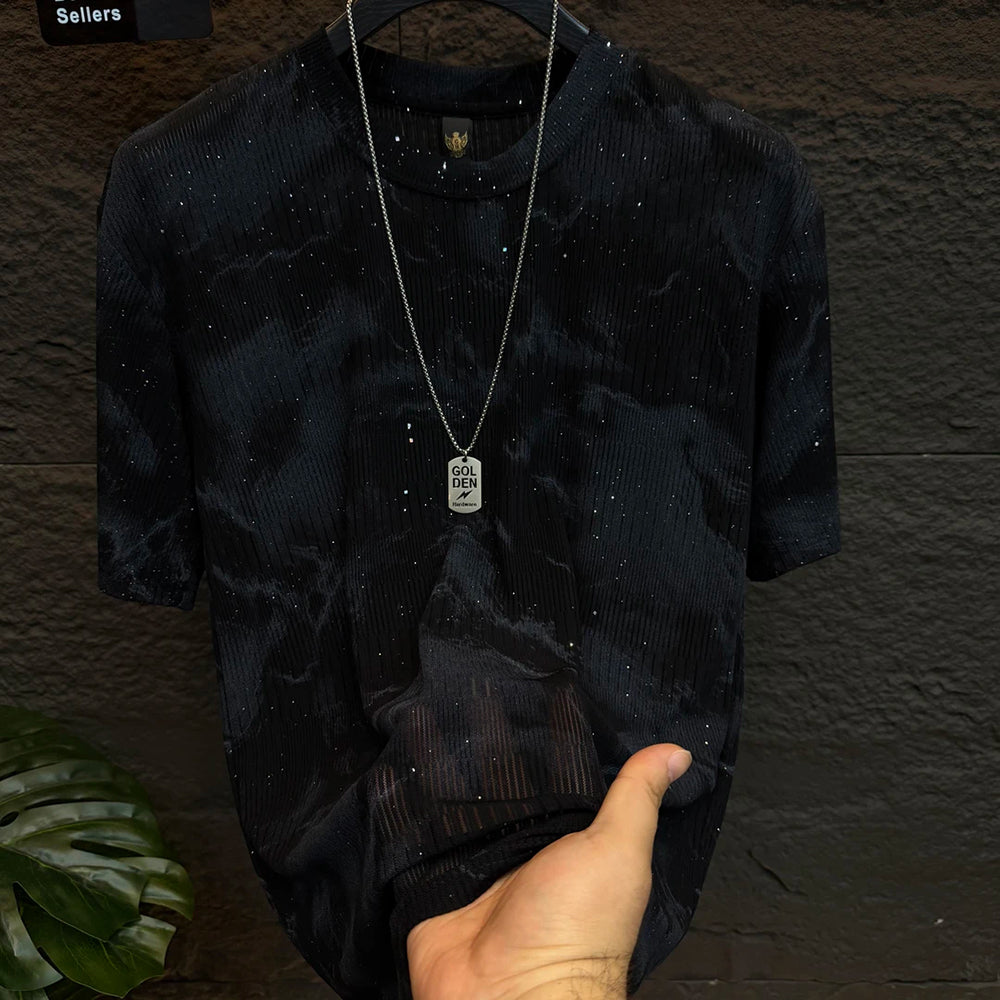 Splatter Gradient Print Stand Collar Lightweight top