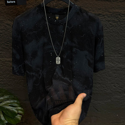 Splatter Gradient Print Stand Collar Lightweight top