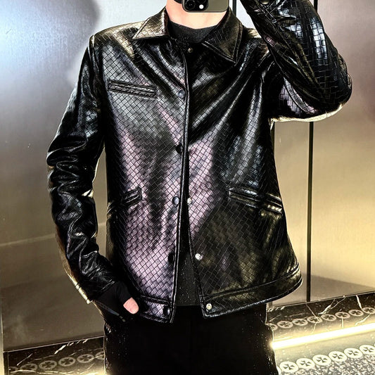 Grid Embossed Faux Leather Jacket