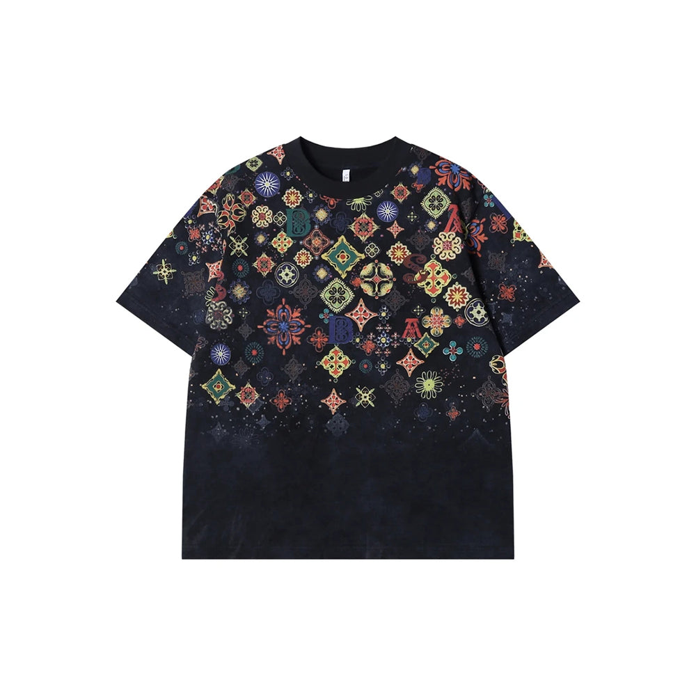 National Geometric Full Print Loose Crew Neck T-Shirt
