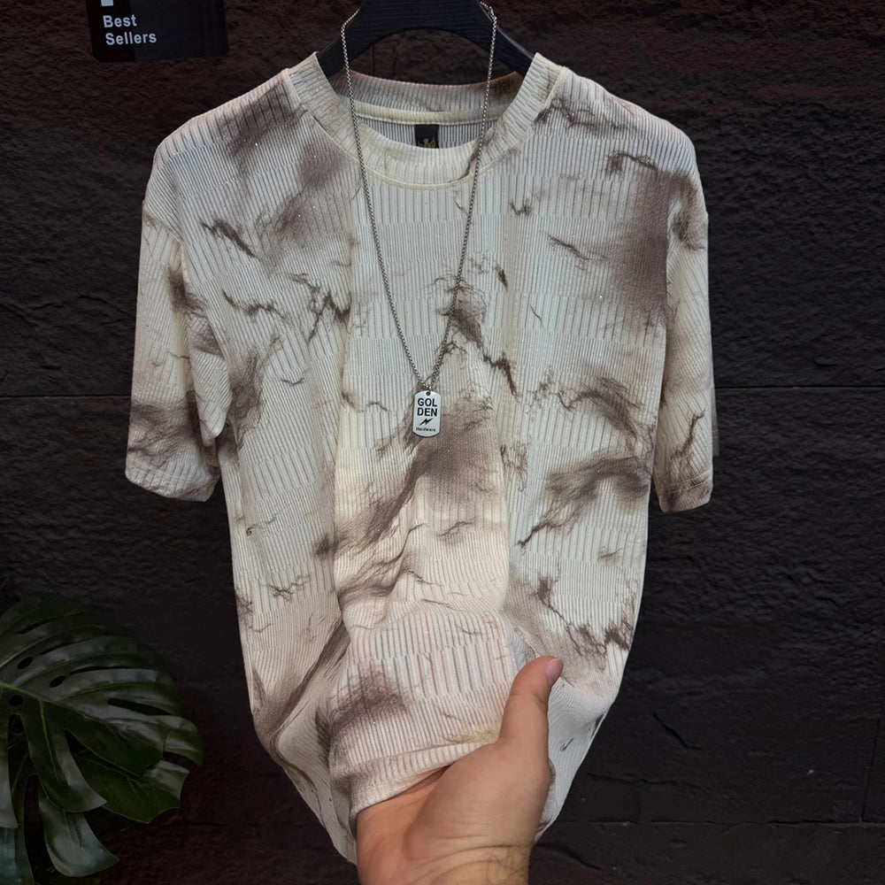 Splatter Gradient Print Stand Collar Lightweight top
