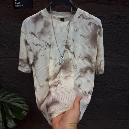 Splatter Gradient Print Stand Collar Lightweight top