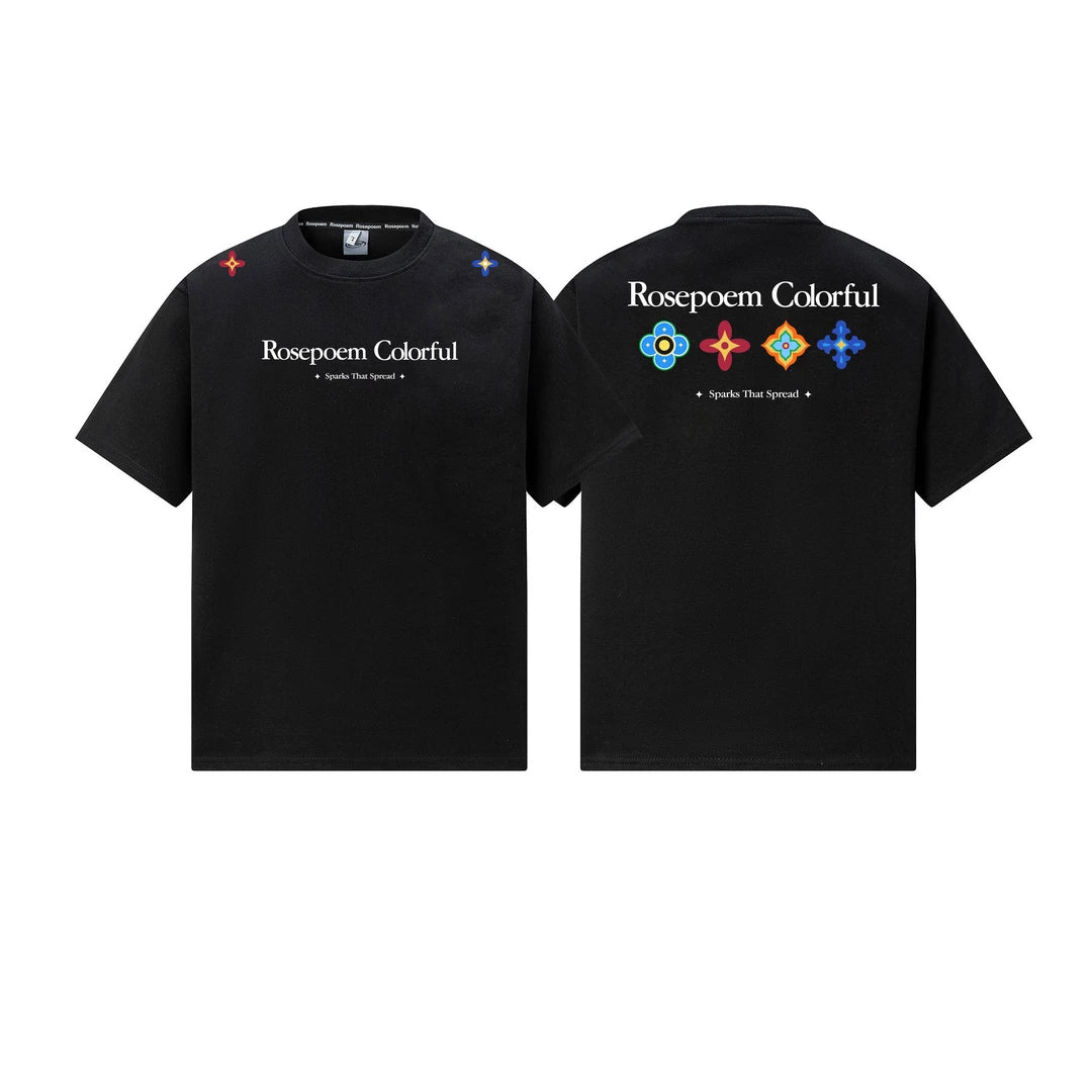 Front & Back Floral Slogan Letter Loose T-Shirt
