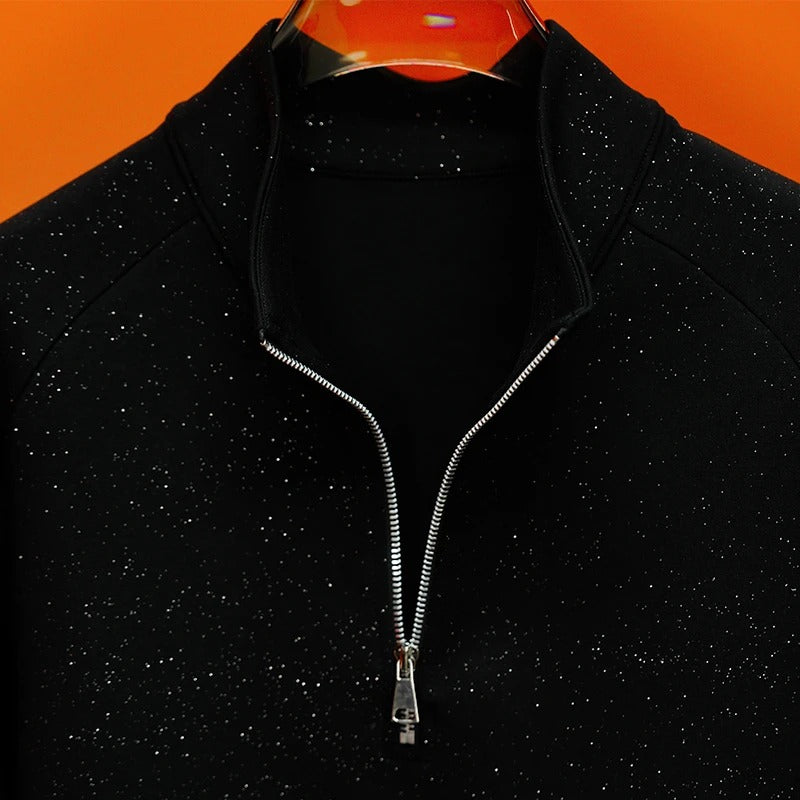 Speckle Half-Zip Mock Neck Top