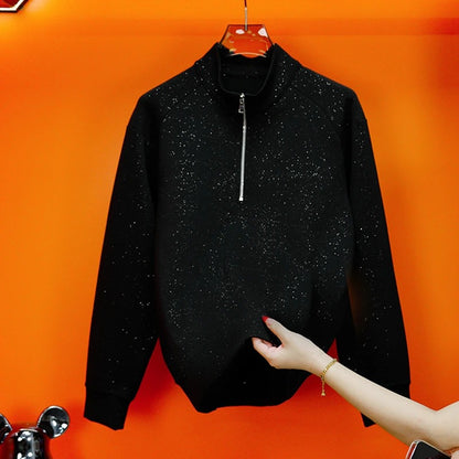 Speckle Half-Zip Mock Neck Top
