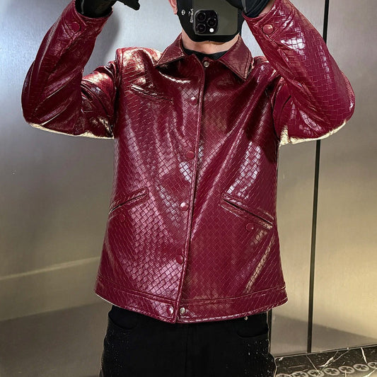 Grid Embossed Faux Leather Jacket
