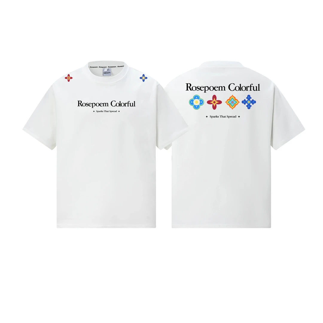 Front & Back Floral Slogan Letter Loose T-Shirt