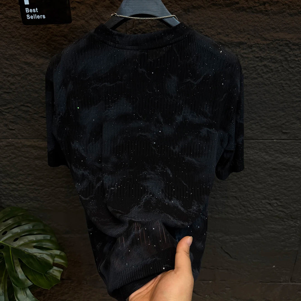 Splatter Gradient Print Stand Collar Lightweight top