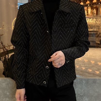 Pleated textured rhinestone jacket