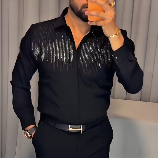 Vertical striped rhinestone business shirt