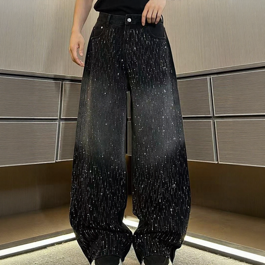 Sparkling rhinestone wide-leg jeans