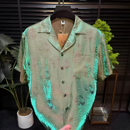 Pleated floral reflective fabric shirt