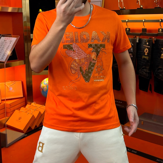 Bee & Letter Rhinestone Luxury Short Sleeve T-Shirt