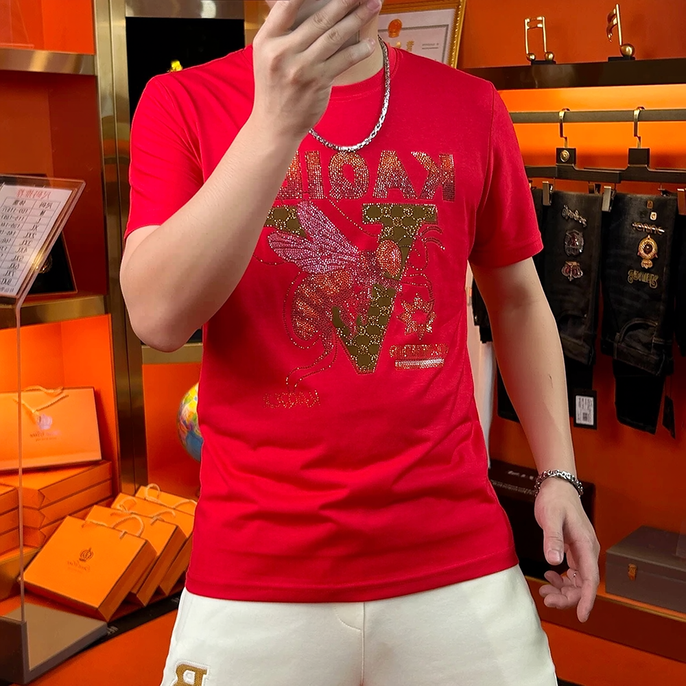 Bee & Letter Rhinestone Luxury Short Sleeve T-Shirt