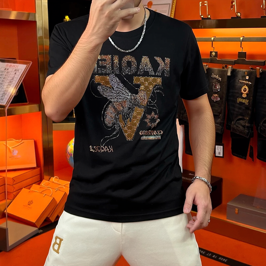 Bee & Letter Rhinestone Luxury Short Sleeve T-Shirt