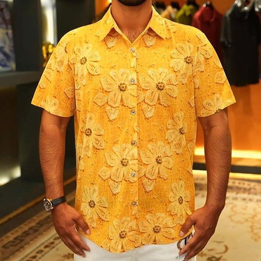 3D Floral Embossed Textured Short Sleeve Shirt