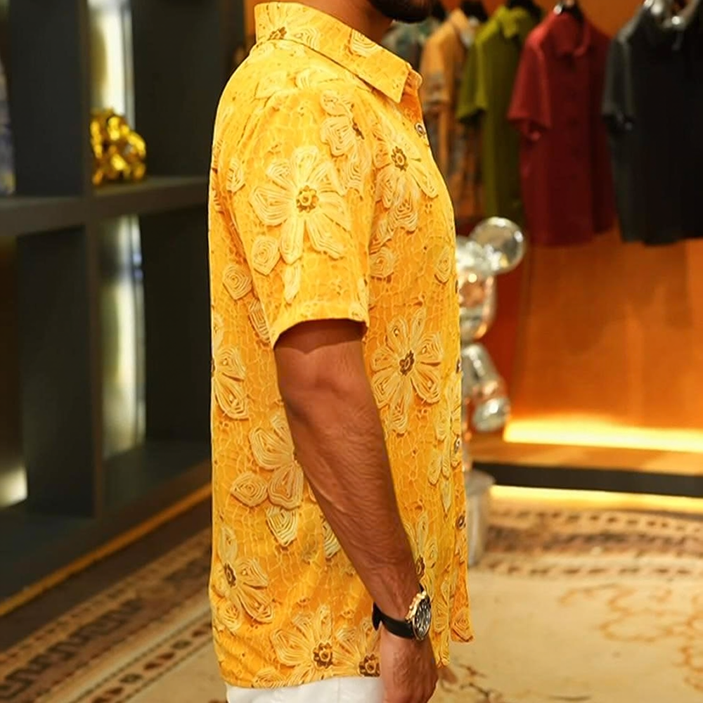 3D Floral Embossed Textured Short Sleeve Shirt