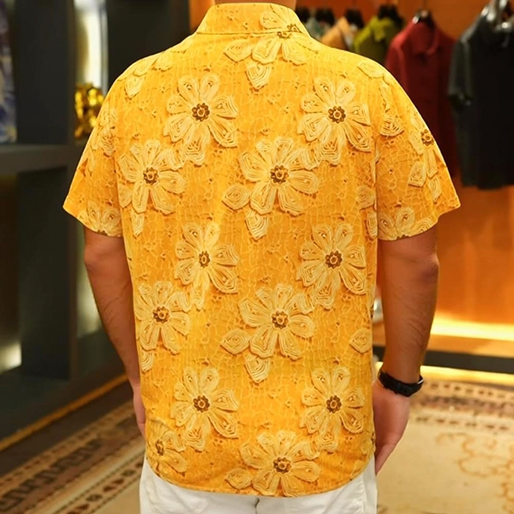 3D Floral Embossed Textured Short Sleeve Shirt