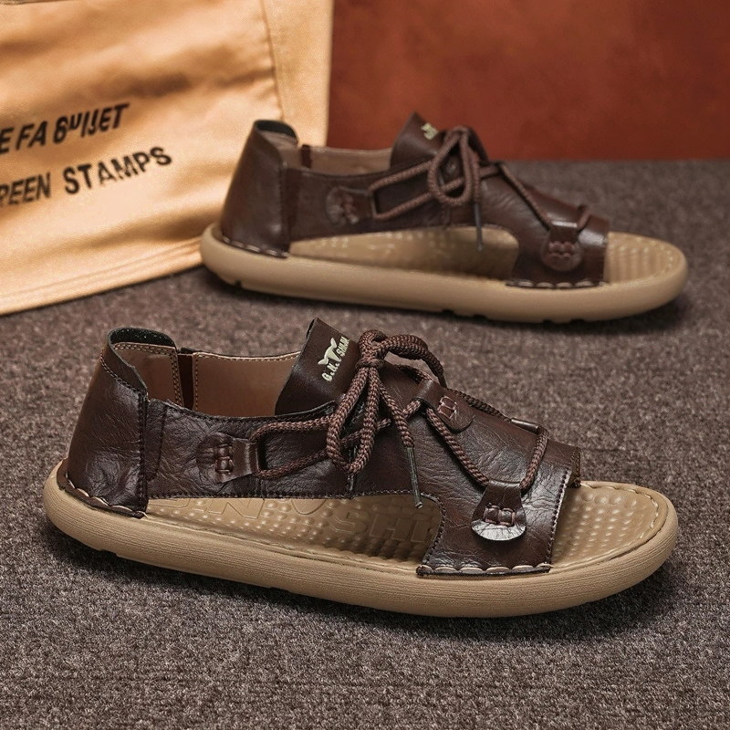 Lace-Up Soft-Sole Vintage Leather Sandals