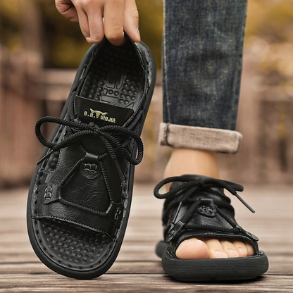 Lace-Up Soft-Sole Vintage Leather Sandals