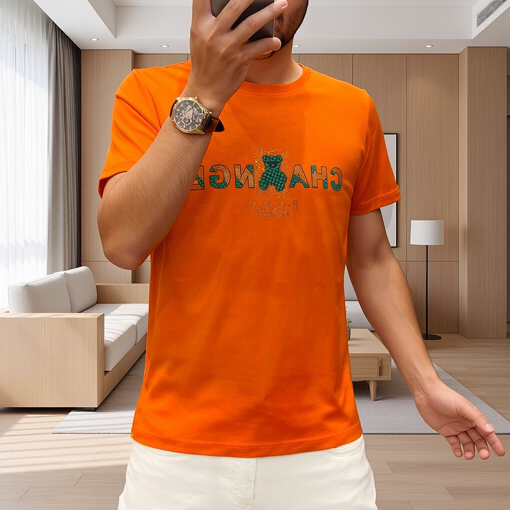 Letter & Bear Rhinestone Luxury Crew Neck T-Shirt