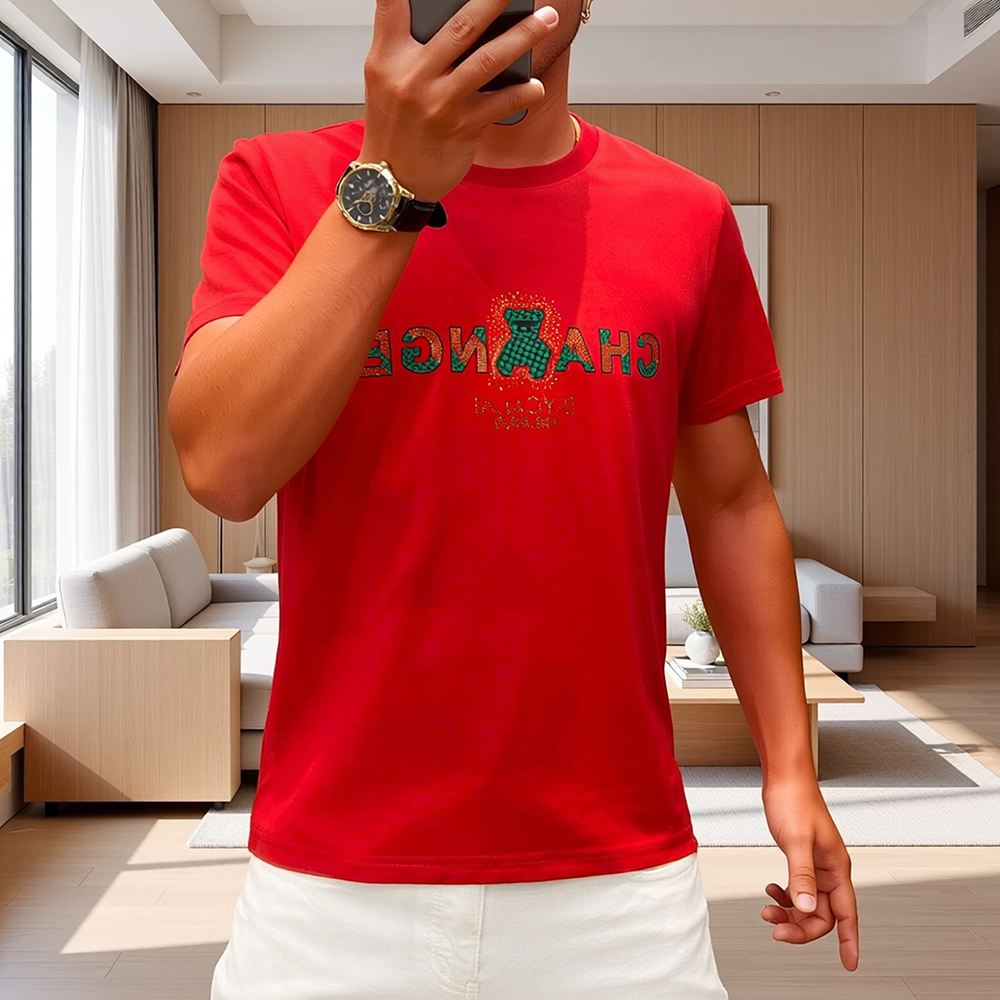 Letter & Bear Rhinestone Luxury Crew Neck T-Shirt