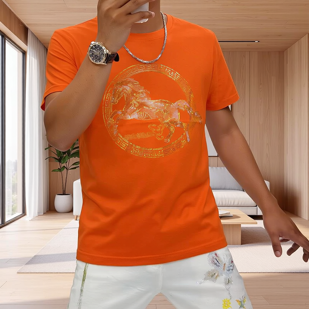 Horse Rhinestone Luxury Crew Neck T-Shirt