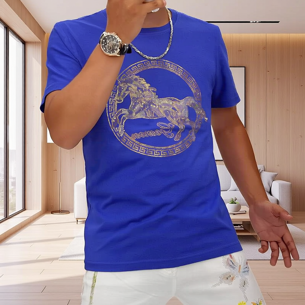 Horse Rhinestone Luxury Crew Neck T-Shirt