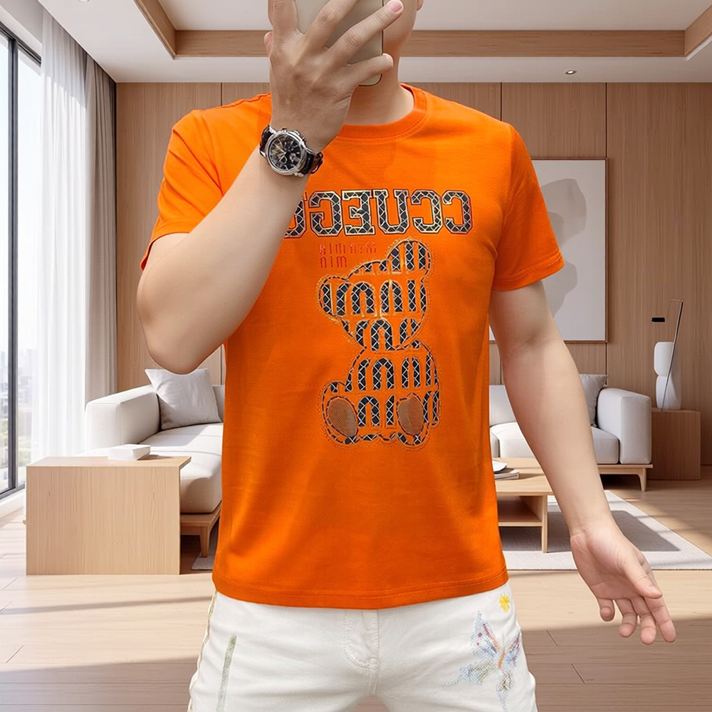 Geometric Bear Rhinestone Casual Crew Neck T-Shirt