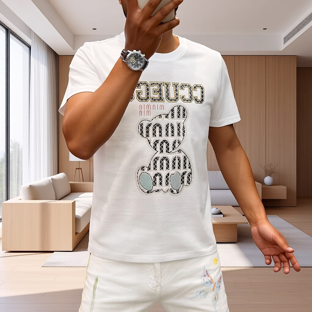 Geometric Bear Rhinestone Casual Crew Neck T-Shirt