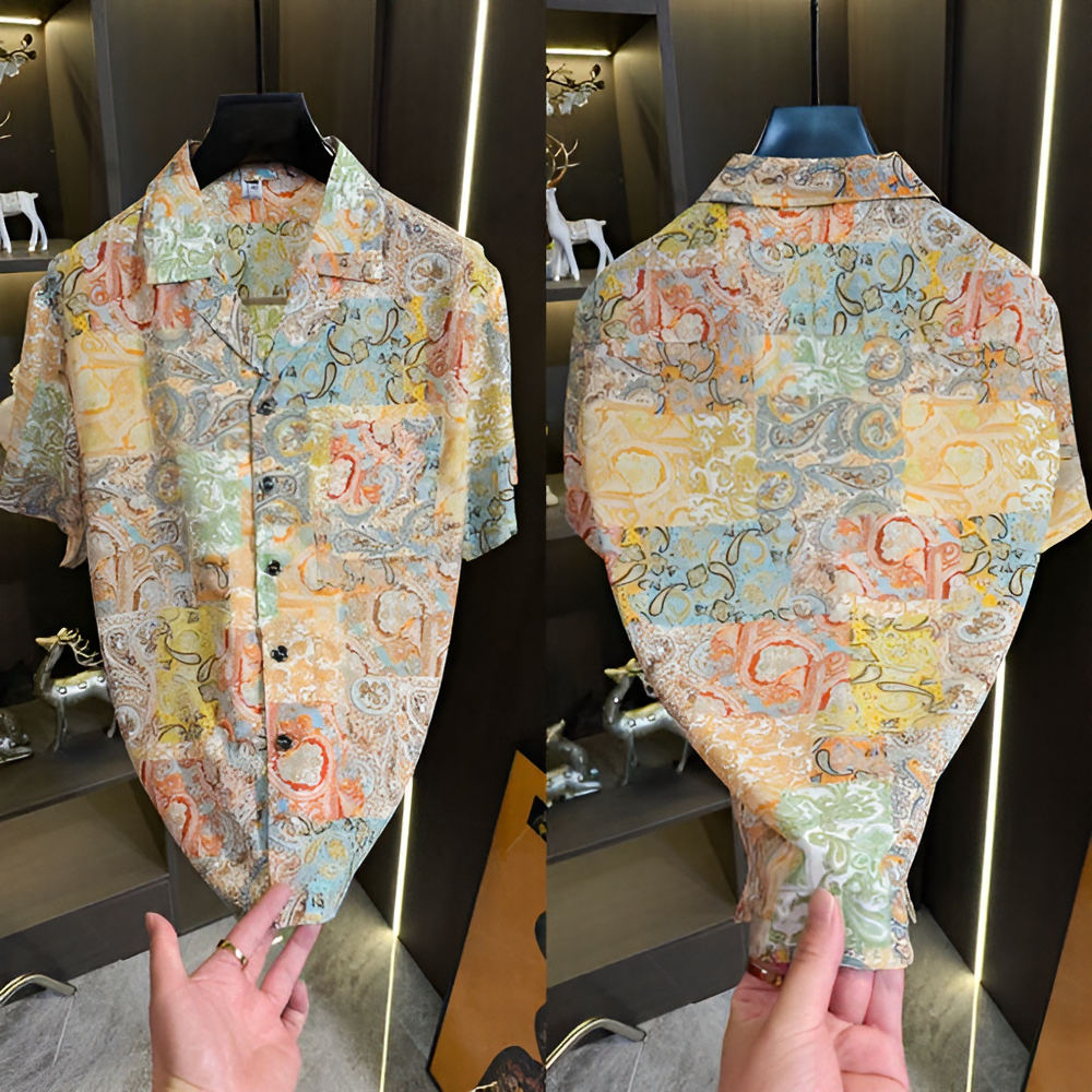 Vintage Paisley Print Cuban Collar Short Sleeve Shirt
