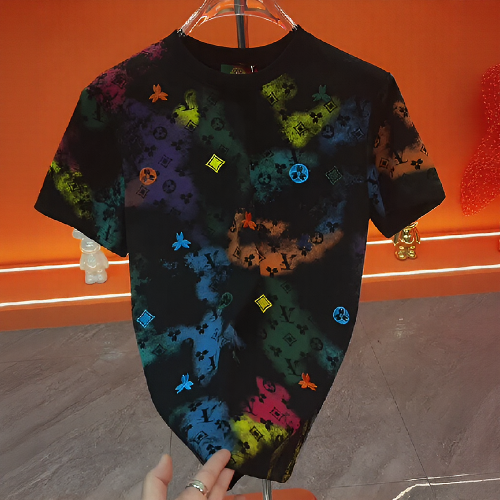 Gradient Monogram Print Casual Short Sleeve T-Shirt