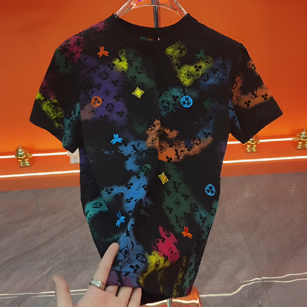 Gradient Monogram Print Casual Short Sleeve T-Shirt