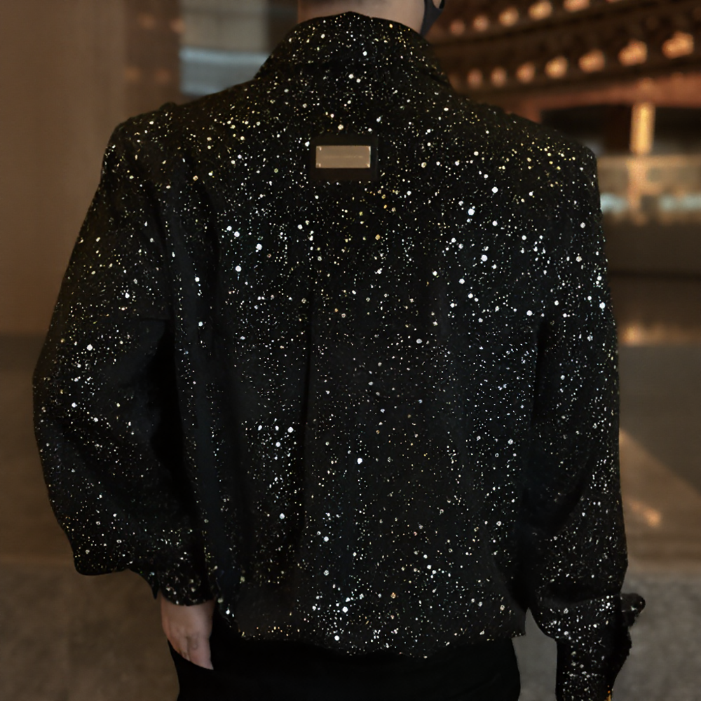 All-Over Star Glitter Rhinestone Long Sleeve Shirt