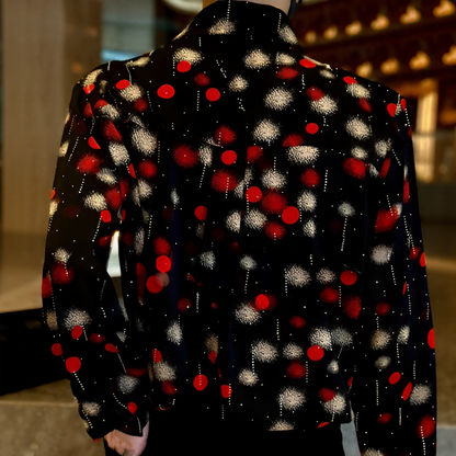 Gradient Polka Dot Firework Rhinestone Long Sleeve Shirt