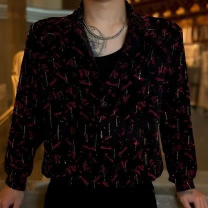 Abstract Brush Stroke Rhinestone Loose Long Sleeve Shirt